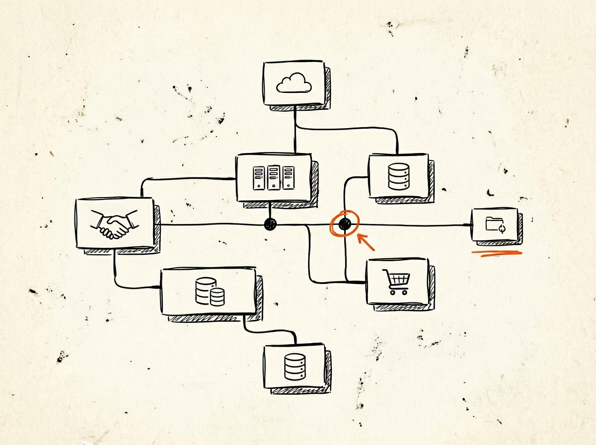 Architectural diagram of interconnected enterprise systems